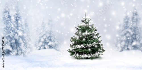 Winterliche Weihnachtsstimmung mit Schnee und Weihnachtsbaum