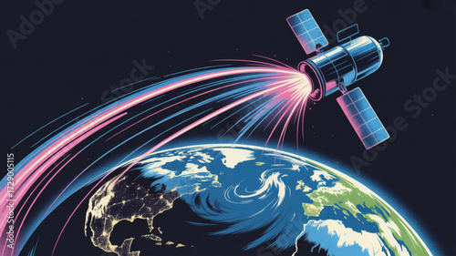 Satellite communication earth orbit space technology global network connection information transfer system