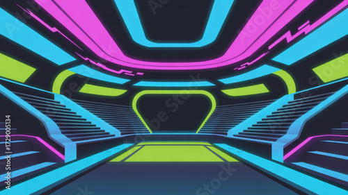 Neon arena background design for esports and gaming events with stylish lighting and futuristic stadium look