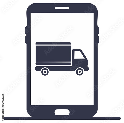 Delivery truck icon on a smartphone screen, online shopping and delivery concept