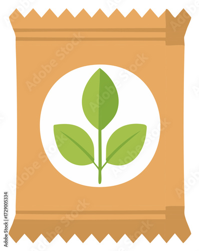 Brown Seed Packet with Green Plant Leaf Illustration for Gardening and Natural Cultivation