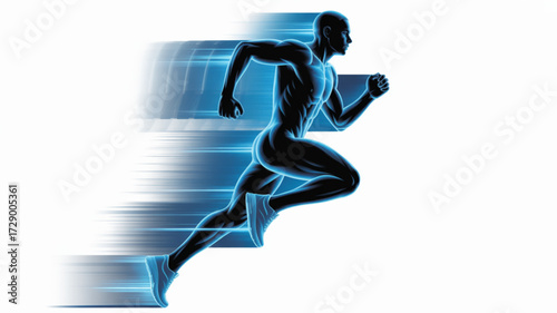 Athlete runner sprinting for speed and fitness training in motion blur effect for sports and competition