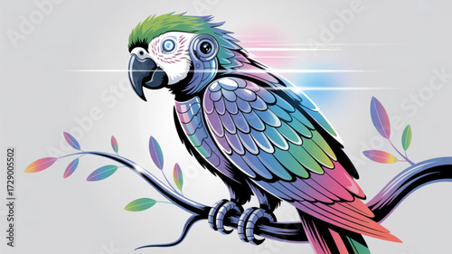 Cybernetic parrot illustration ai robot bird futuristic animal digital art tech parrot colorful bird design