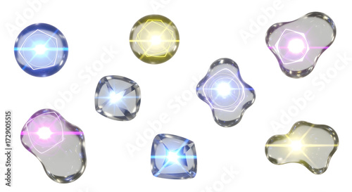 3D Transparent glow light effects  lens flare pieces isolated on white background