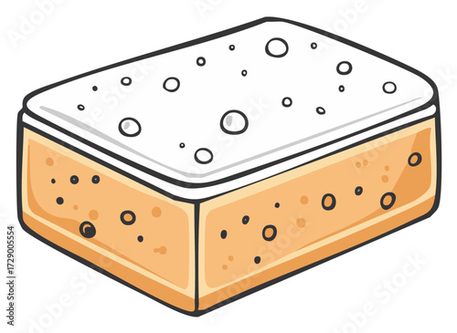 Cartoon Yellow Sponge with White Icing and Bubbles