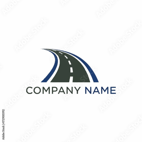 Abstract logo depicting a curved road with white lines and blue borders, above the placeholder "COMPANY NAME".