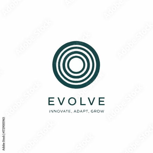 A stylized logo featuring concentric circles in a dark green hue, above the word "EVOLVE" and the tagline "INNOVATE. ADAPT. GROW.".