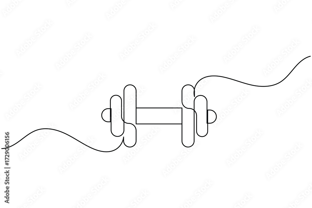 Obraz premium Dumbbell continuous one line art drawing fitness weightlifting vector illustration