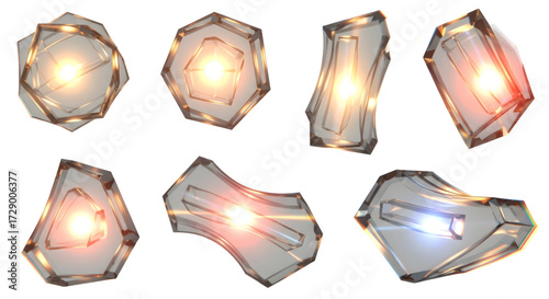 3D Transparent glow light effects  lens flare pieces isolated on white background