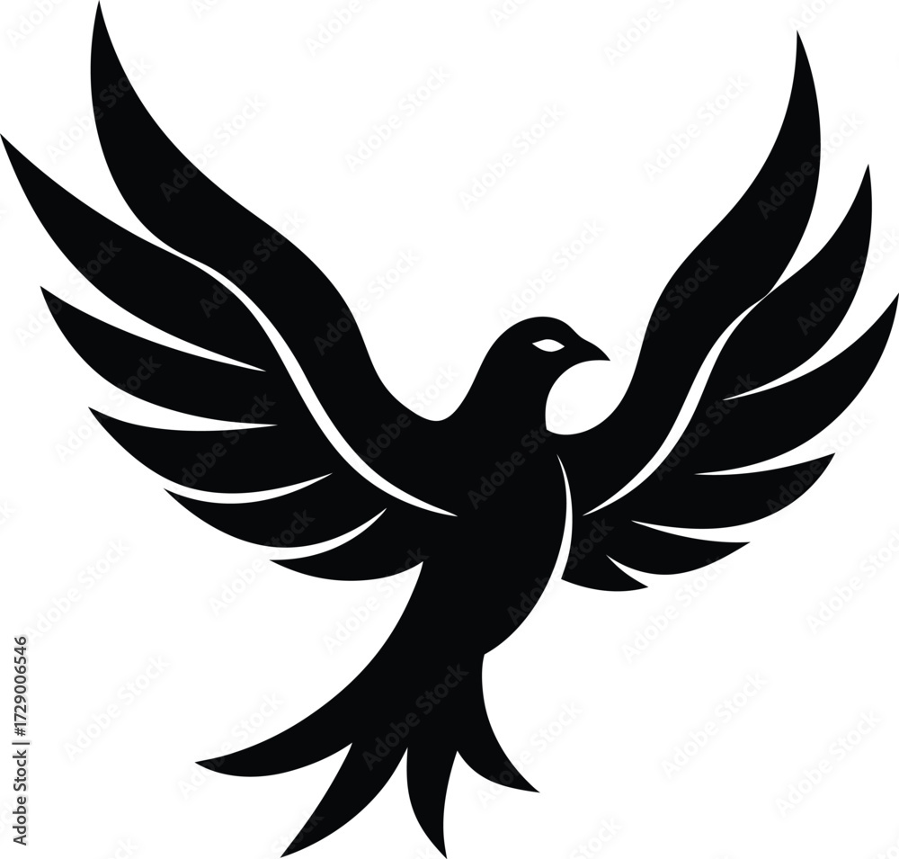 Obraz premium Stylized firebird in flight icon design