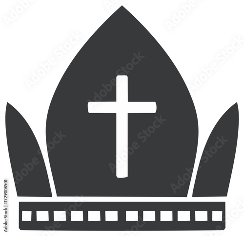 Bishop's Mitre with Cross Symbol Religious Icon Silhouette Illustration