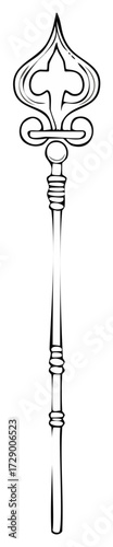 Royal scepter illustration, coronation symbol of kingdom, power and authority art, vector icon for monarchy, magic wand