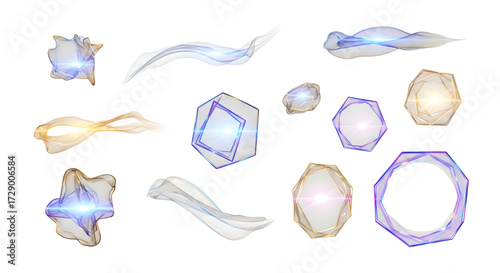 3D Transparent glow light effects  lens flare pieces isolated on white background