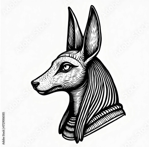 Anubis in profile: Capturing the majestic profile of Anubis, the ancient jackal-headed deity. The artwork is a detailed sketch, perfect for those fascinated by mythic narratives.