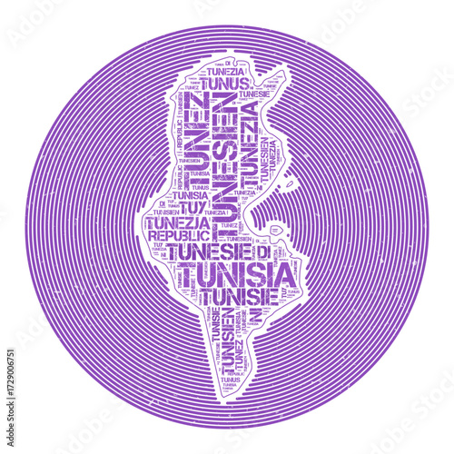 Tunisia Vector Image. Country round logo design. Tunisia poster in circular arcs and wordcloud style. Modern vector illustration.