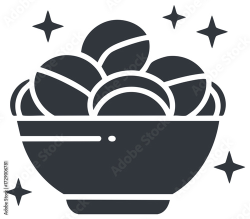 Bowl full of easter eggs with stars. Simple glyph illustration.