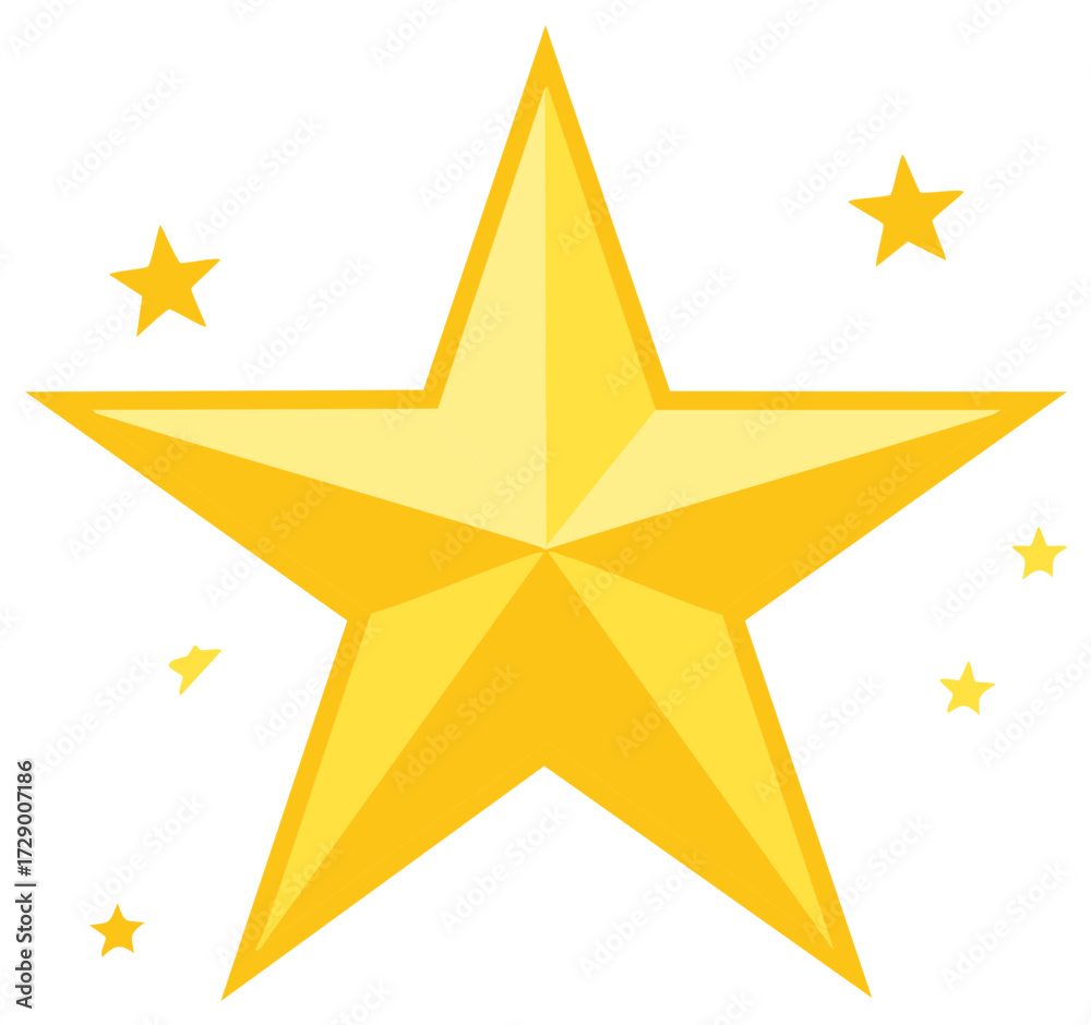 Obraz premium Bright golden star with shimmering smaller stars, symbolizing excellence, success, and quality.