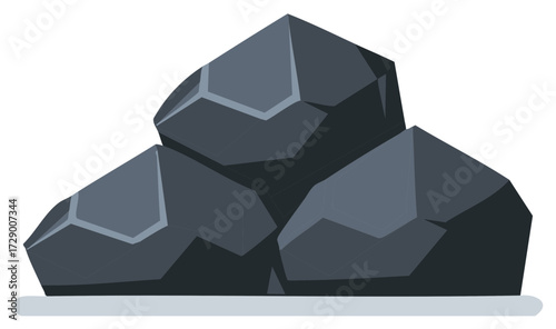 Heap of dark grey jagged geological rocks stacked together simple flat illustration
