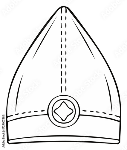 Simple illustration of a religious hat. Outline of a pointed head covering with decorative details.