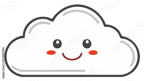 Happy Cloud Character with Smiling Face and Blushing Cheeks