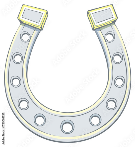 Classic metallic lucky horseshoe illustration with yellow accents symbolizing fortune and success
