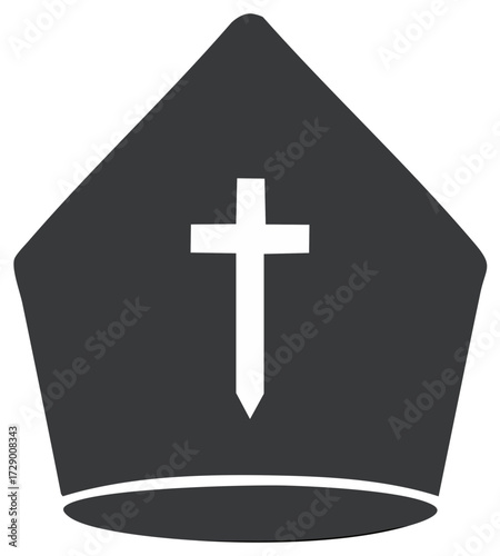 Stylized bishop miter with prominent white Christian cross icon representing religious leadership