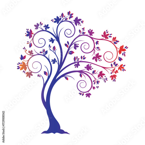 Vector artistic tree of life with purple and red