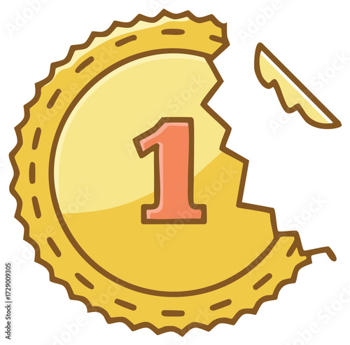 Chewed first place gold medal number one icon representing lost achievement or competition failure