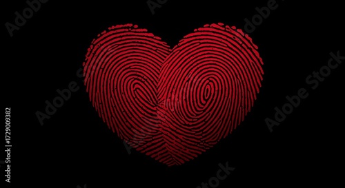 Heart shape composed of red fingerprints isolated on black background
