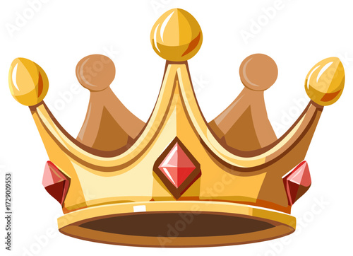 Shiny gold royal crown with red gemstones and jewels vector style illustration