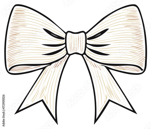Engraved Style Beige Ribbon Bow Present Embellishment Art Drawing Decoration
