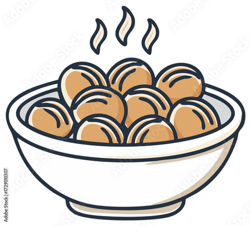 Cartoon Bowl Filled with Delicious Hot Dumplings, Vector Illustration