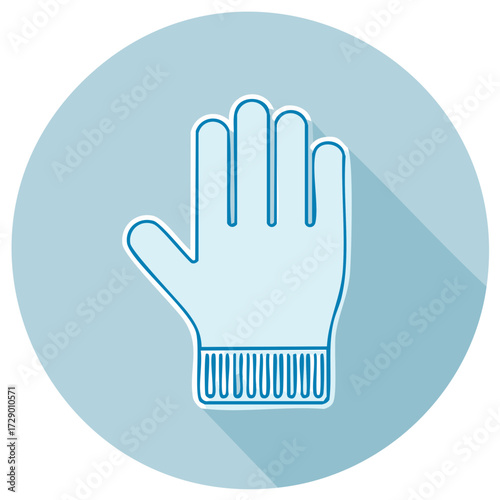 Stylized Outline of a Blue Glove with a Ribbed Cuff on a Light Blue Circular Background