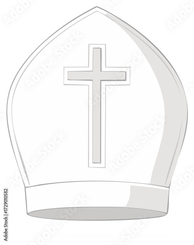 Cartoon illustration of a bishop's mitre with a cross symbol.