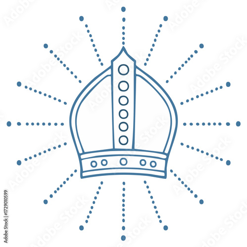 Royal Crown Illustration with Dotted Rays, King Queen Symbol Drawing Design