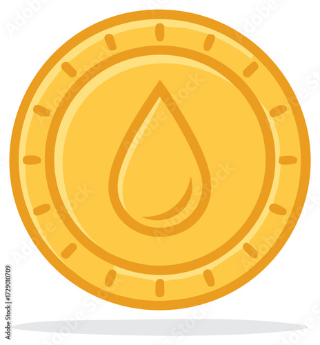 Simple Golden Coin with a Liquid Drop Symbol Icon for Financial and Resource Concepts
