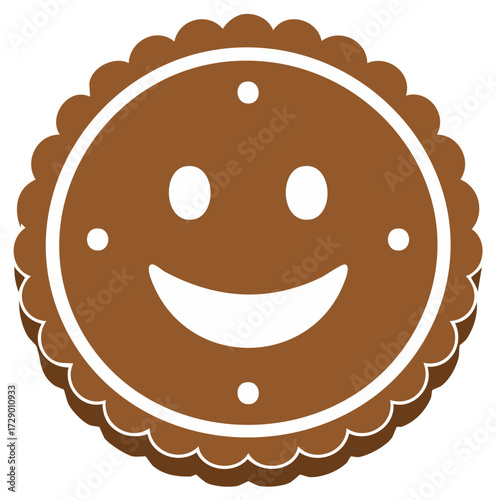 Happy gingerbread cookie with scalloped edge and cute smiling face