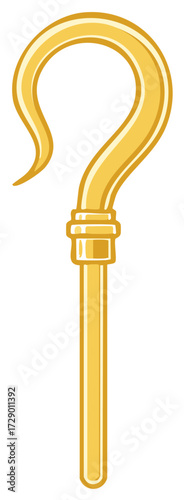 Golden shepherd's crook staff illustration, religious symbol of leadership and guidance
