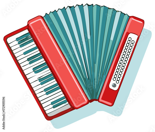 Illustration of a Red and Blue Accordion Keyboard Instrument Musical Instrument