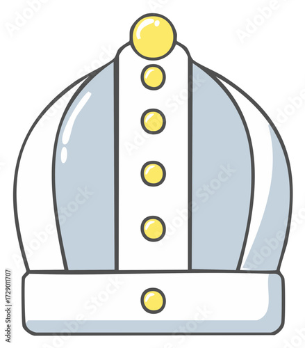 Cartoon illustration of a crown with a gold orb at the top and yellow details.