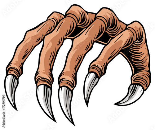 Sharp clawed monster hand reaching out with pointed talons menacingly extended