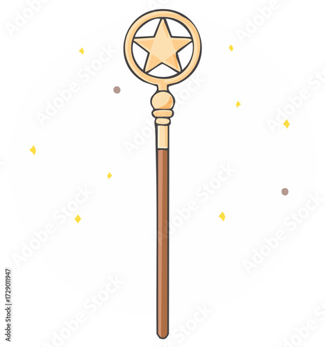 Magical staff with golden star emblem and sparkling effect