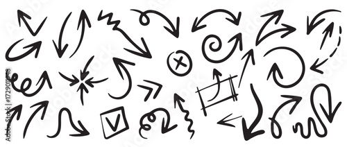 vector set of ink line and arrow iicon and doodles for decoration, hard color vector set