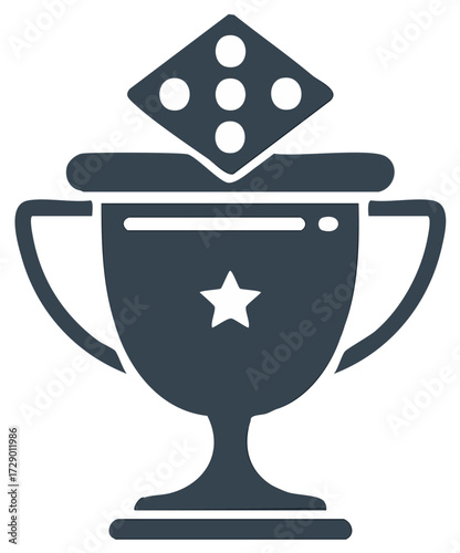 Trophy icon with dice and star details emphasizing winning games of chance and skilled competitions