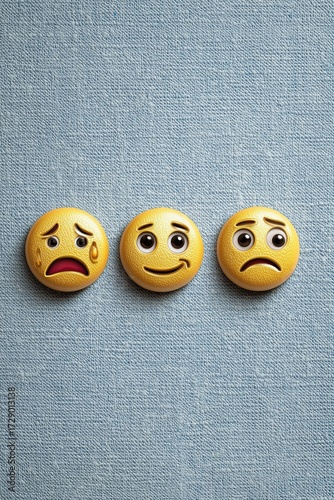 Three sad emoji faces against a vibrant backdrop