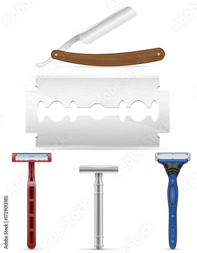 shaving accessories blade and razor cartoon stock vector illustration isolated on white background