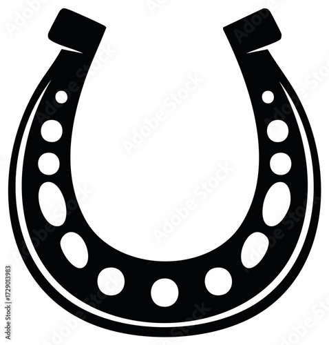 Simple black horseshoe silhouette icon representing good luck, fortune, and equestrian culture