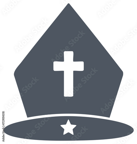 Grey bishop mitre icon with a holy cross and star symbol vector illustration
