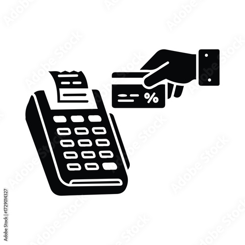 Hand holds credit card swiping payment terminal for seamless financial transactions online