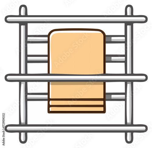 Cartoon illustration of a towel hanging on a towel rack. Bathing hygiene concept.